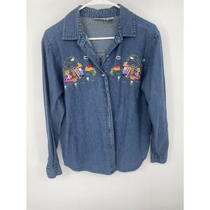 Vintage Cabin Creek Denim Shirt Apple Trees Embroidered Button Up Sz PM